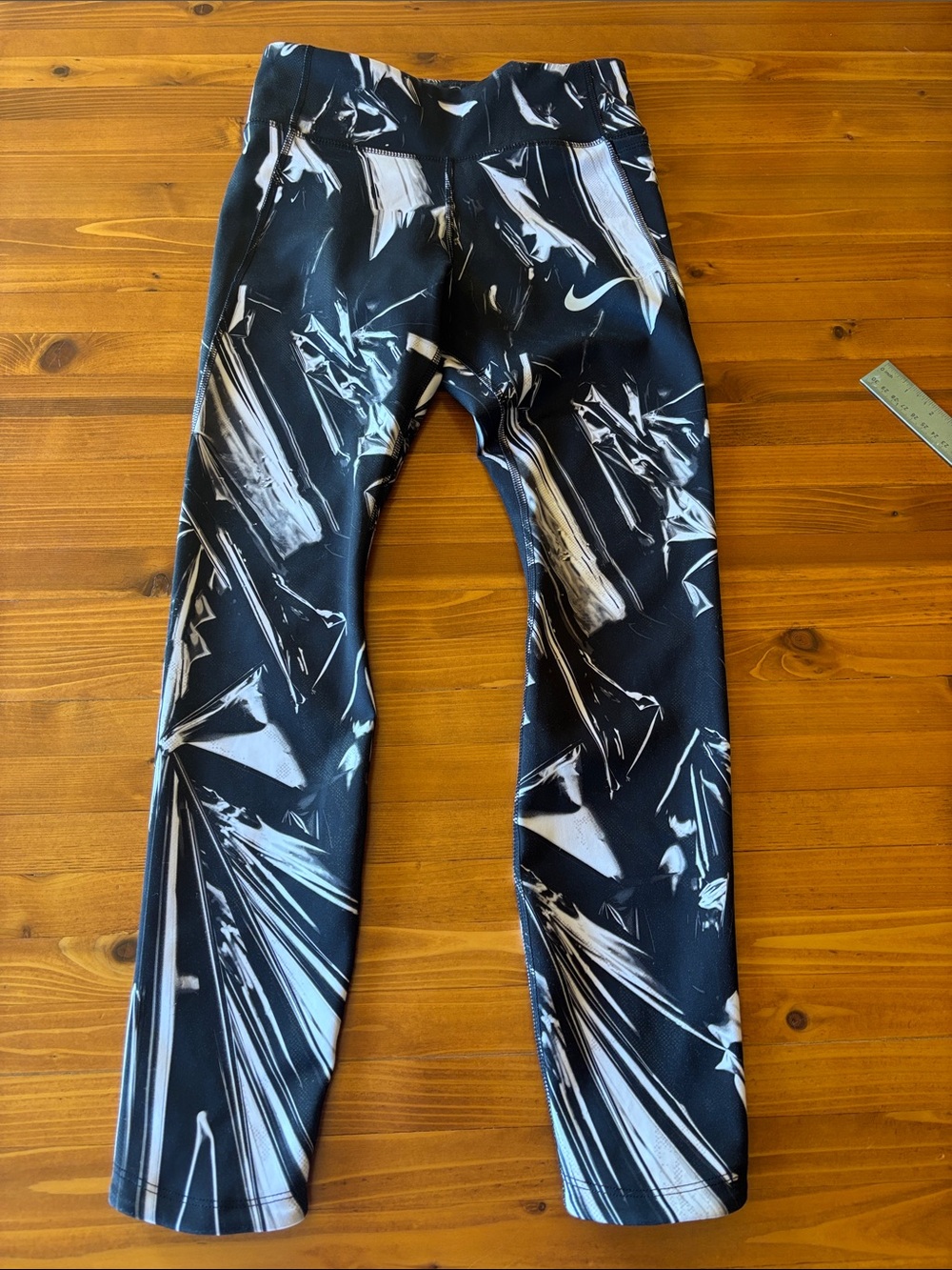 Nike Women’s Black Dri-Fit Running Leggings with White Abstract Brushprint